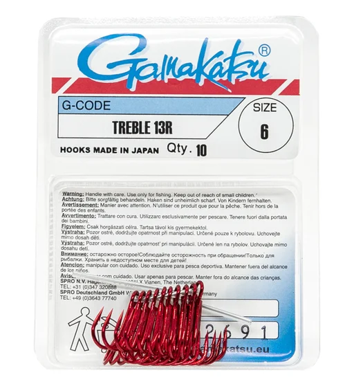 Трійник Gamakatsu Treble 13R Red №6 10pc