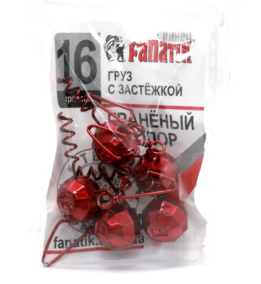 Груз штопор Fanatik граненый с застежкой red 16g 5pc