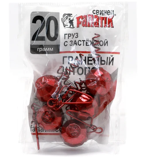 Груз штопор Fanatik гранований із застібкою #red 20g 5pc
