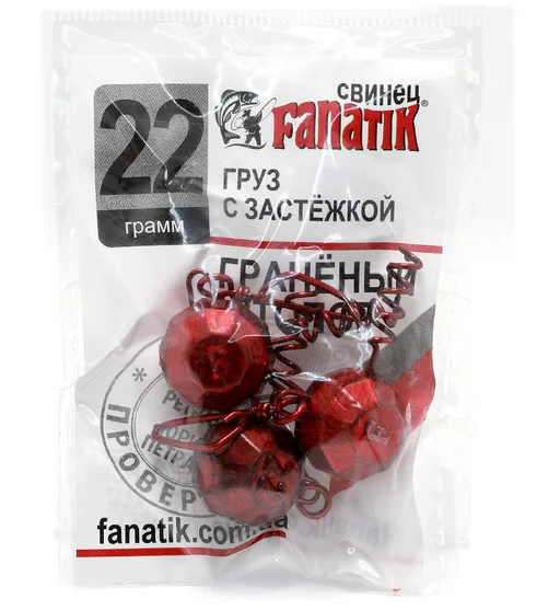Груз штопор Fanatik граненый с застежкой #red 22g 3pc