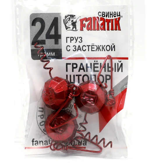 Груз штопор Fanatik гранований із застібкою #red 24g 3pc