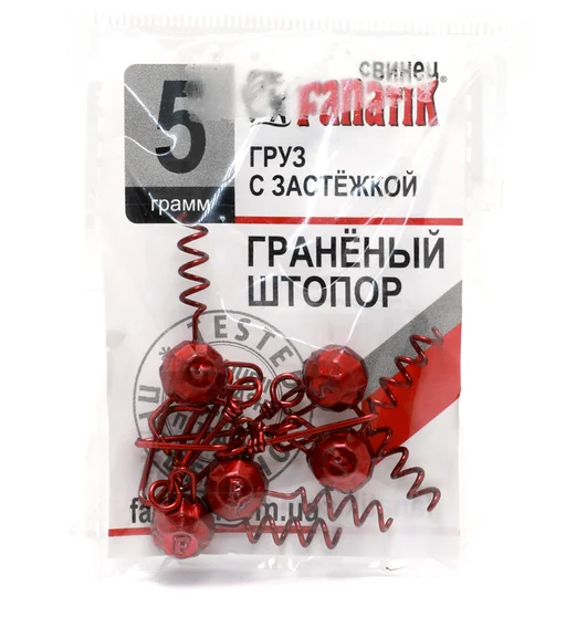 Груз штопор Fanatik гранований із застібкою red 5g 5pc