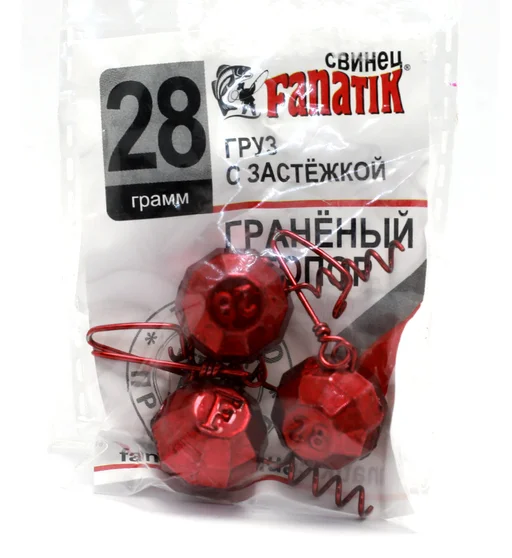 Груз штопор Fanatik гранований із застібкою #red 28g 3pc