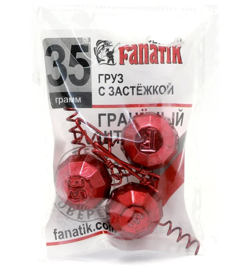 Груз штопор Fanatik гранований із застібкою #red 35g 3pc