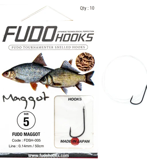 Крючки с поводками Fudo Maggot Black 5 0.14mm 50cm (10 шт.)
