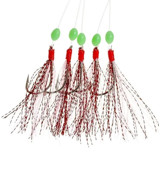 Морський монтаж Fladen Feather Rig Sparkling Red Silver 5 Hooks size 4