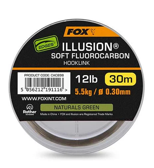 Поводочный материал Fox Edges Illusion Soft Fluorocarbon Hooklink 30m 5.5kg/12lb Naturals Green
