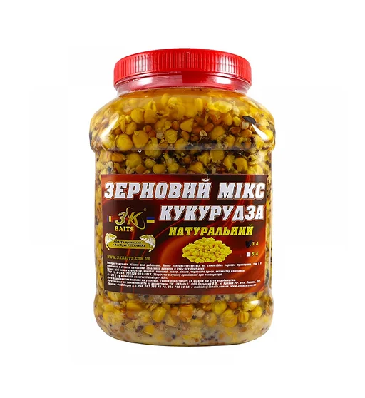 Прикормка 3KBaits Зерновой микс кукуруза натуральный 3L