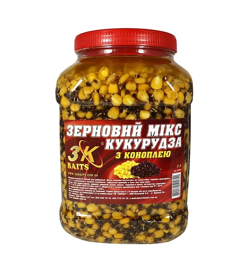 Прикормка 3KBaits Зерновий мікс кукурудза конопля 3L