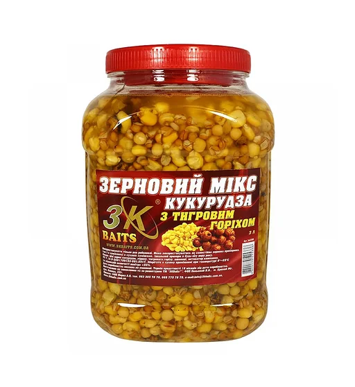 Прикормка 3KBaits Зерновой микс кукуруза тигровый орех 3L