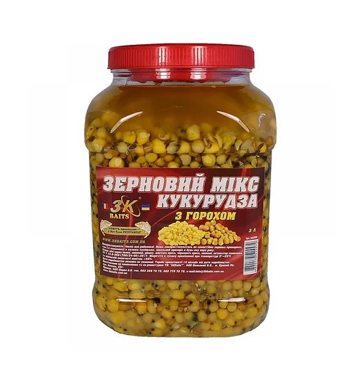 Прикормка 3KBaits Зерновий мікс кукурудза горох 3L