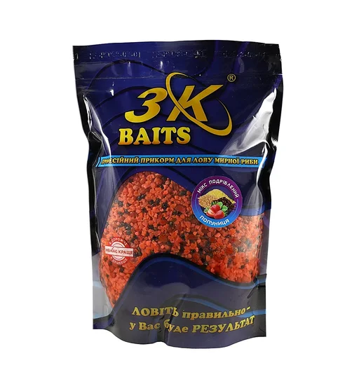Прикормка 3KBaits Зерновий мікс подрібнений полуниця 1kg