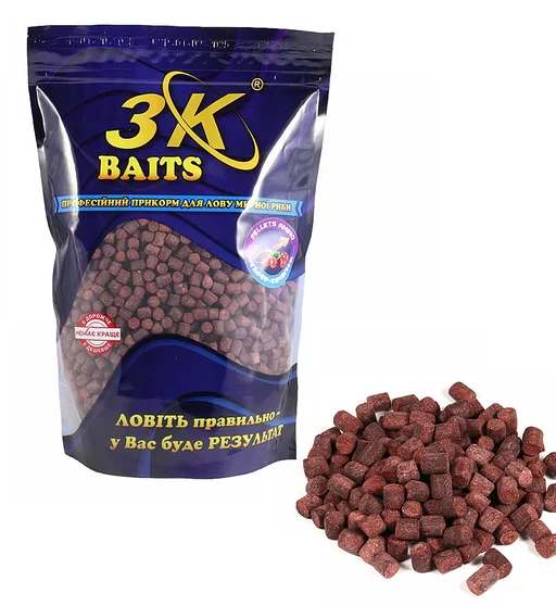 Пелетс 3KBaits Amino кальмар-журавлина 6mm 0.8kg