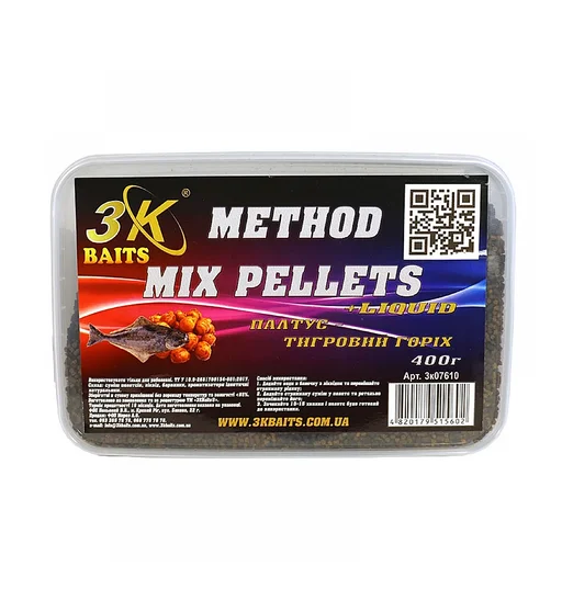 Прикормка 3KBaits Method mix палтус-тигровий горіх 0.4kg