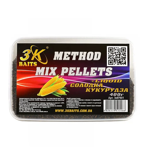 Прикормка 3KBaits Method mix солодка кукурудза 0.4kg