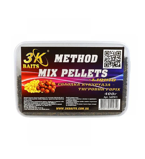 Прикормка 3KBaits Method mix солодка кукурудза-тигровий горіх 0.4kg