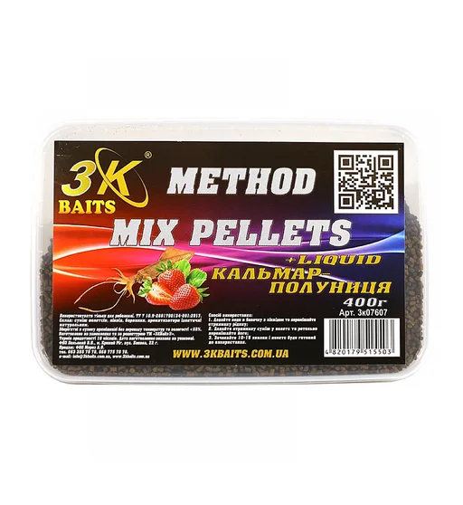 Прикормка 3KBaits Method mix кальмар-полуниця 0.4kg