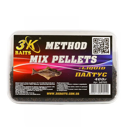 Прикормка 3KBaits Method mix палтус 0.4kg