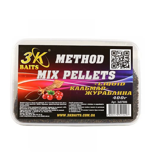 Прикормка 3KBaits Method mix кальмар-клюква 0.4kg