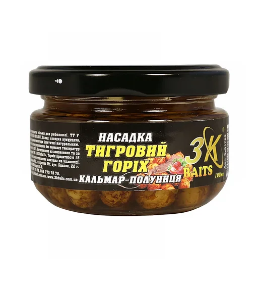 Насадка 3KBaits Тигровий горіх Premium кальмар-полуниця 100ml