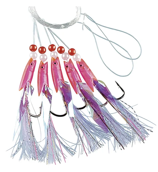 Морской монтаж Fladden Pink rubber with white feathers 5-hooks #1/0