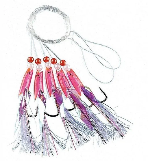 Морской монтаж Fladden Pink rubber with white feathers 5-hooks #6