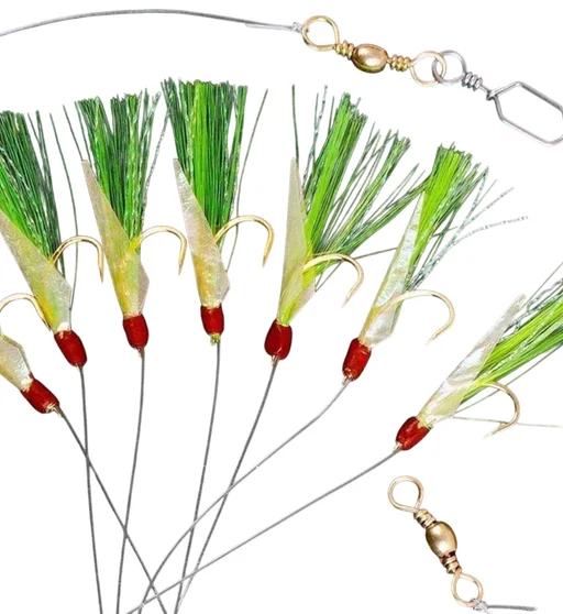 Морской монтаж Fladen Sabiki rig yellow/green. 7 hooks size 4.