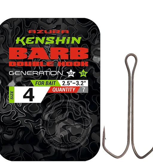 Двойник Azura Kenshin Barb Double Hook Special Bent PTFE #04 7pcs