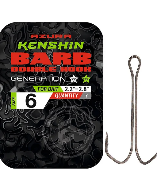 Двойник Azura Kenshin Barb Double Hook Special Bent PTFE #06 7pcs