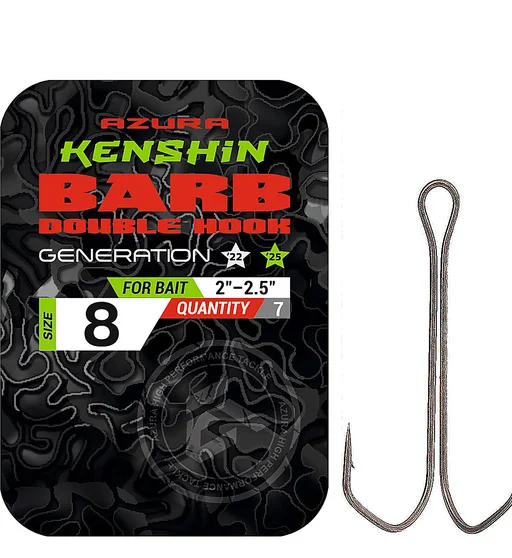 Двойник Azura Kenshin Barb Double Hook Special Bent PTFE #08 7pcs