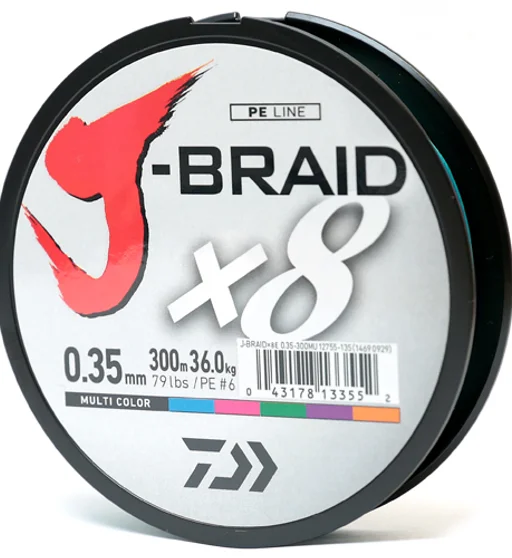 Шнур Daiwa J-Braid X8 300m Multi Color 36kg 0.35mm #6.0