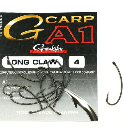 Гачки одинарні Gamakatsu A1 G-Carp Long Claw P.T.F.E. coating Grey №4 10pc