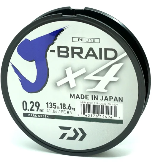 Шнур Daiwa J-Braid X4E 135m Dark Green 18.4kg 0,29mm #4.0
