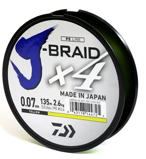 Шнур Daiwa J-Braid X4E 135m Yellow 2.6kg 0.07mm #0.4