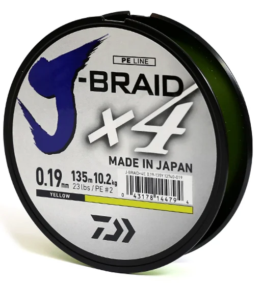 Шнур Daiwa J-Braid X4E 135m Yellow 10.2kg 0.19mm #2.0