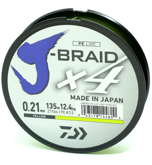 Шнур Daiwa J-Braid X4E 135m Yellow 12.4kg 0.21mm #2.5