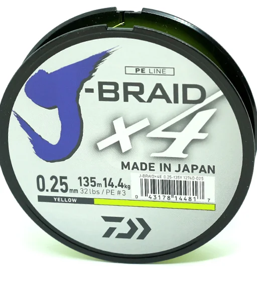 Шнур Daiwa J-Braid X4E 135m Yellow 14.4kg 0.25mm #3.0