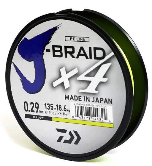 Шнур Daiwa J-Braid X4E 135m Yellow 18.6kg 0.29mm #4.0