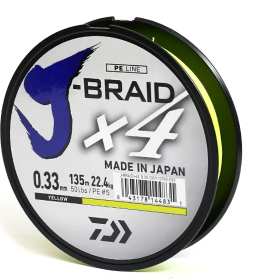 Шнур Daiwa J-Braid X4E 135m Yellow 22.4kg 0.33mm #5.0