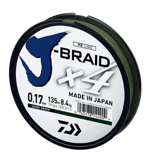 Шнур Daiwa J-Braid X4E 270m Dark Green 8.4kg 0.17mm #1.5